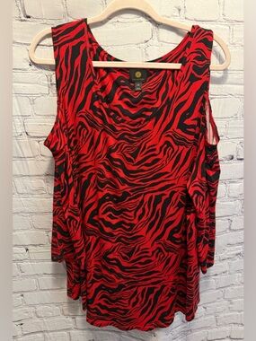 JM Collection Red & Black Zebra-Print Cold-Shoulder